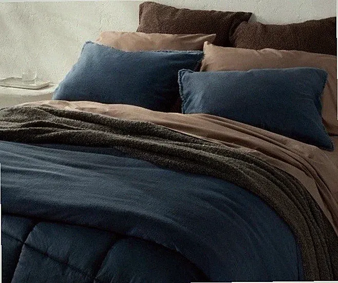 (2) Casaluna KING Pillow Shams Linen Blend Mineral Blue