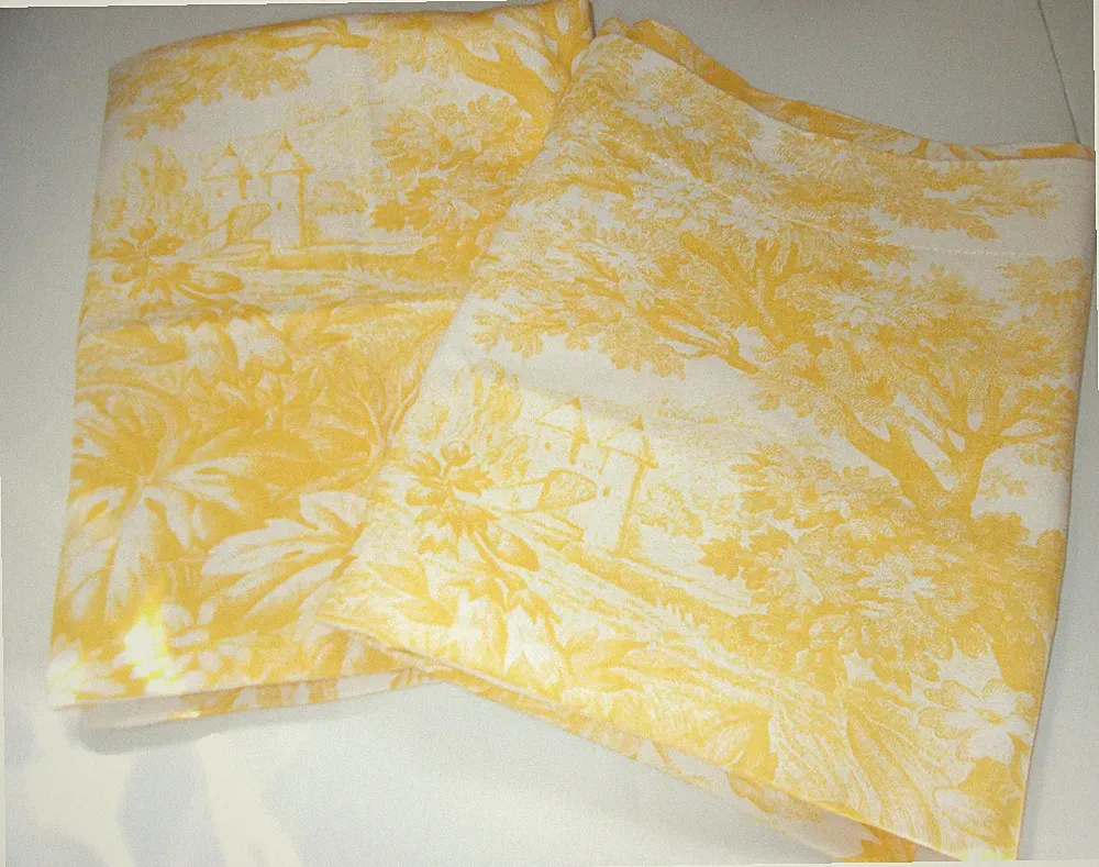 2 NEW Pottery Barn Yellow Mustard Matine Toile Linen Blend Standard Shams