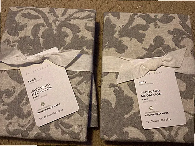 2 Pottery Barn JACQUARD MEDALLION Euro Shams Gray NWT potterybarn cotton linen