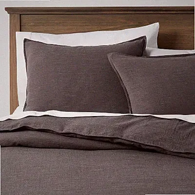 3pc Full/Queen Space Dyed Cotton Linen Duvet Cover & Sham Set Dark