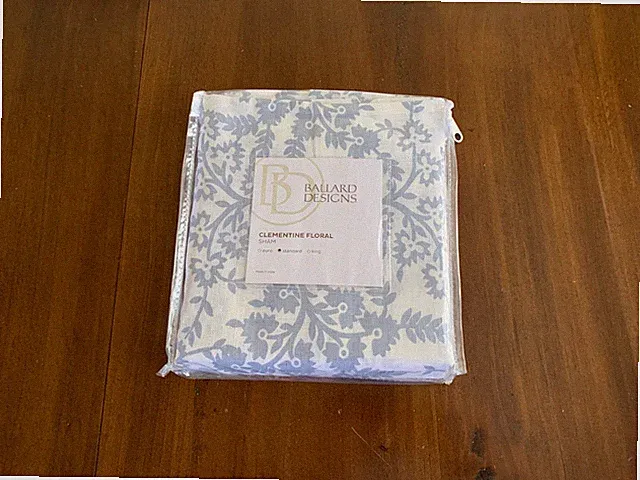 Ballard Designs / Clementine Cotton Linen Floral Sham STANDARD / White Blue