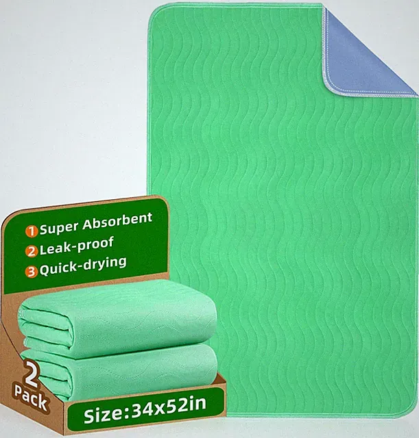 Bed Pads Washable Waterproof (2 Pack, 34" × 52"): Extra Heavy Absorbency, Reu...