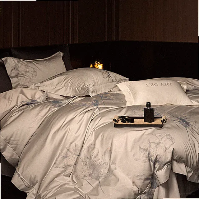 Bedding Set 4 Pcs Tencel Cotton Yarn-dyed Jacquard Duvet Cover Flat Sheet Set