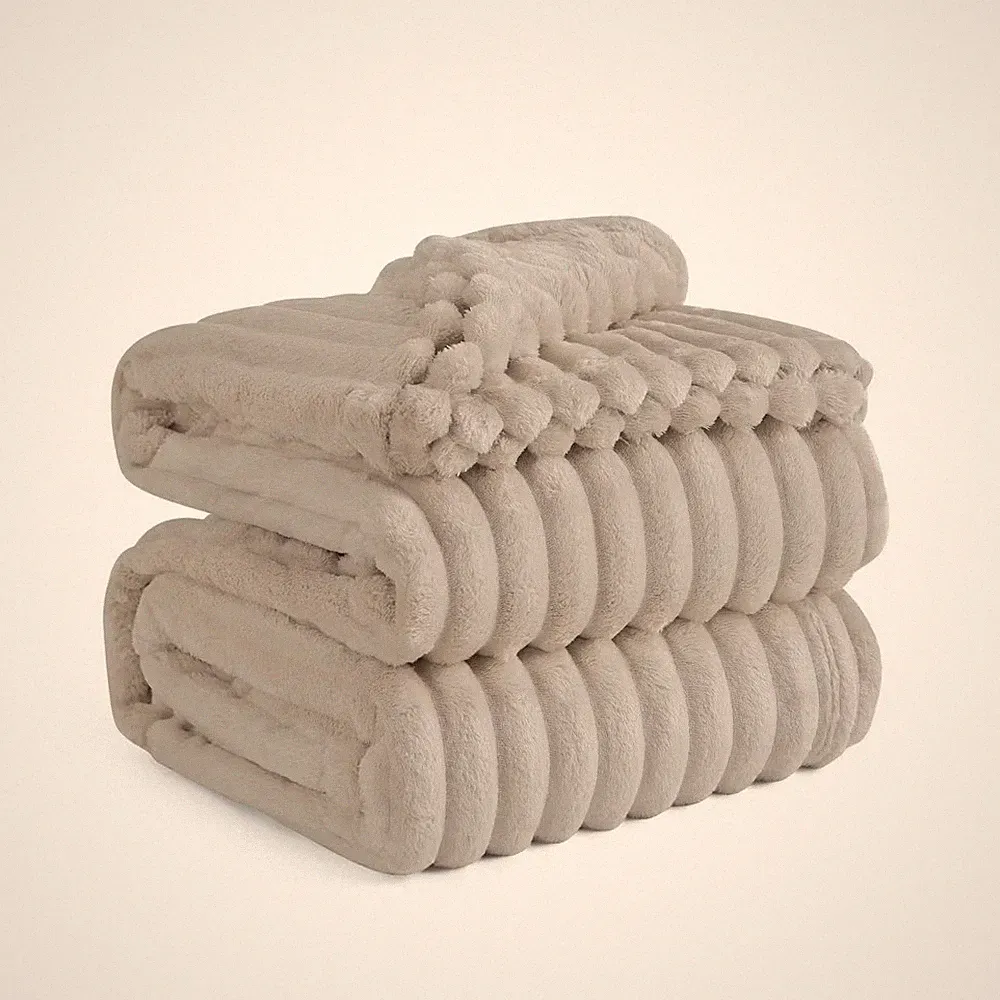 Bedsure Full/Queen Plush Blanket Linen Beige