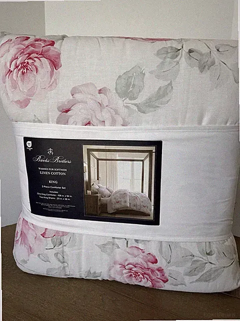 Brooks Brothers Floral Rose Comforter King set 2 shams Linen blend