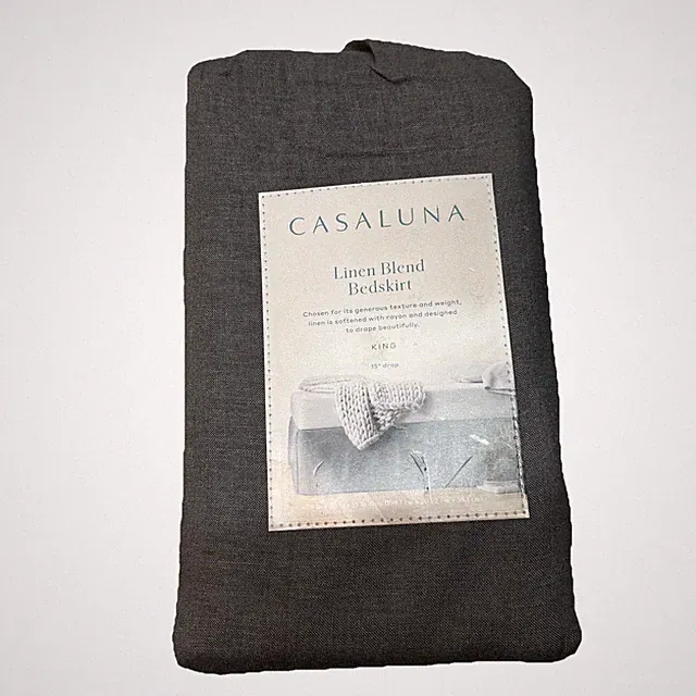 Casaluna Bed Skirt Linen Box Pleat OEKO-TEX Certified, Dark Gray, King