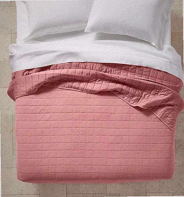 Casaluna Full Queen 94" x 90" Heavyweight Linen Blend Quilt Blanket Rose Pink