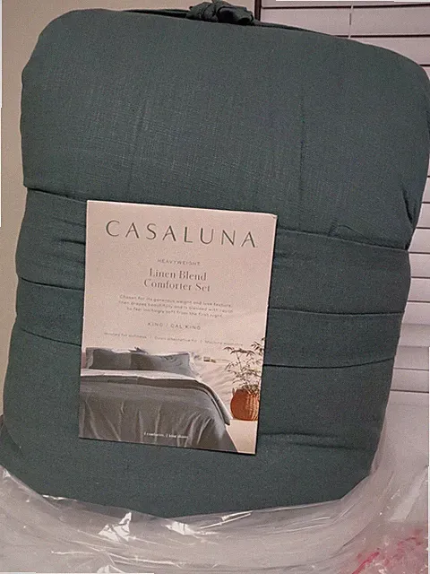 Casaluna Heavyweight Linen Blend Comforter Set King/ Cal King Size Green