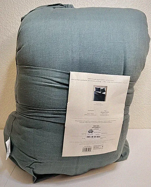 Casaluna Heavyweight Linen Blend Comforter & Sham Set Full/Queen, Dark Teal Blue