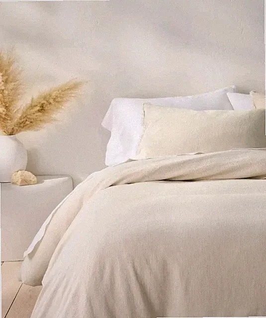 Casaluna King Heavyweight Linen Blend Cream & White Duvet Cover Textured Zip