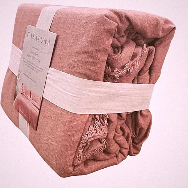 Casaluna King Heavyweight Linen Blend Duvet & Sham Set Rose 300 Thread Count NEW