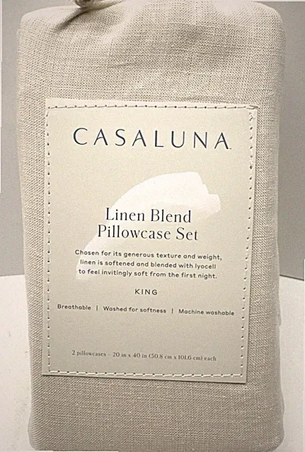 Casaluna Linen Blend Pillowcase Set King Snowfall White Two Soft Natural Lyocell