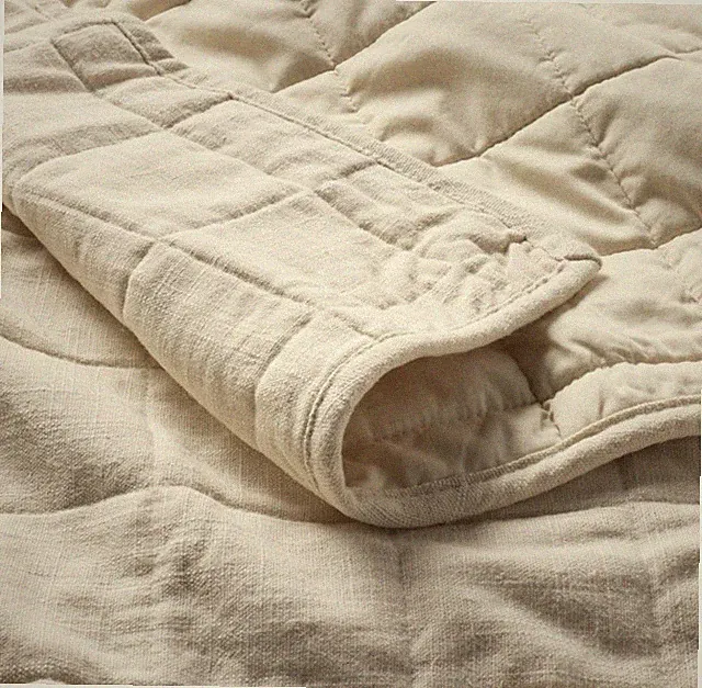 Casaluna Queen Heavyweight Linen Blend Box Quilting Natural Quilt Bedspread