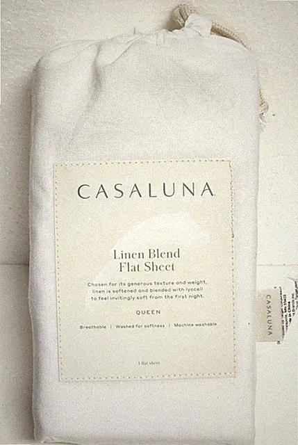 Casaluna Queen Size Linen Blend Flat Sheet - White ( Fresh White )