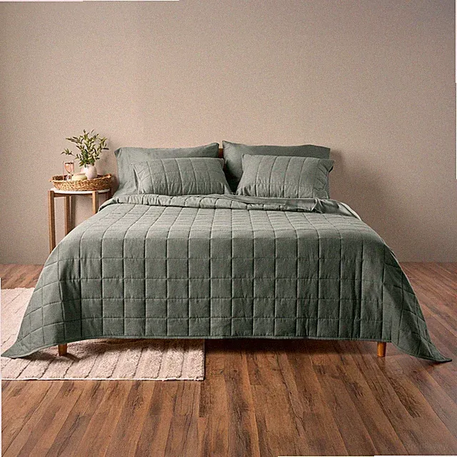 Cotton Linen Blend Quilt Set, Flagstone, King/California King 1 Quilt 2 Shams