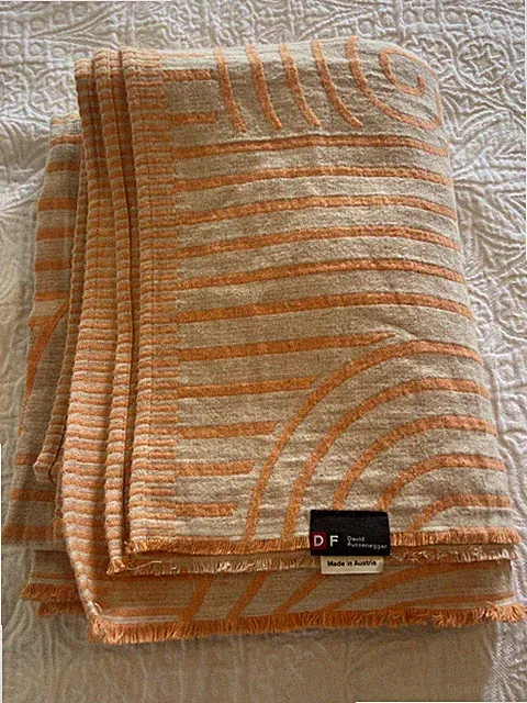 DAVID FUSSENEGGER ZEN PEACH & BEIGE Linen/cotton Lightweight Blanket 80”x56"
