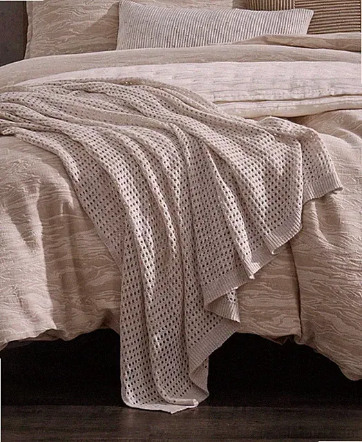 Donna Karan Open Knit Weave Throw Blanket in Natural Whisper 50x70" Linen Blend