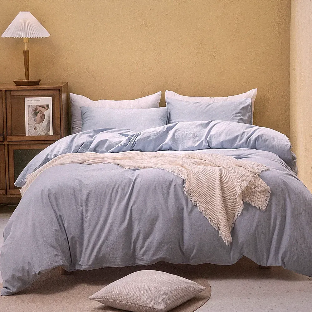 Duvet Cover Set 100% Washed Cotton Linen Feel Super Soft Breathable Cozy 3 Pi...
