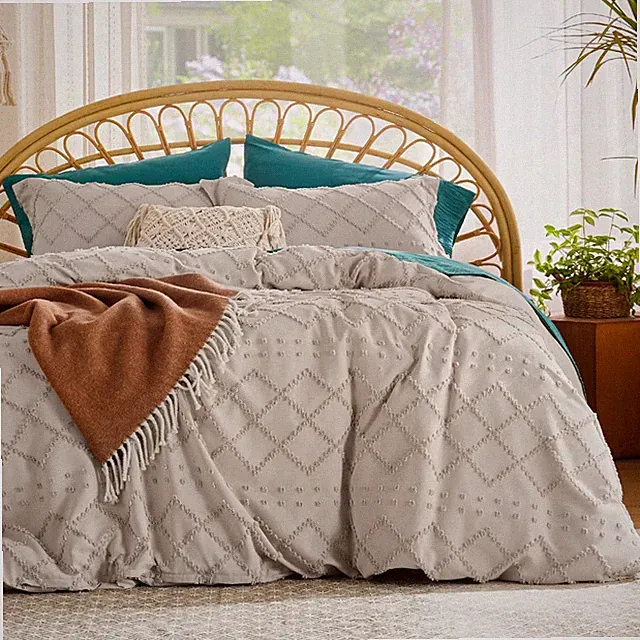 Duvet Cover Set Solid Embroidery 3Pcs King Size Linen Bedsure