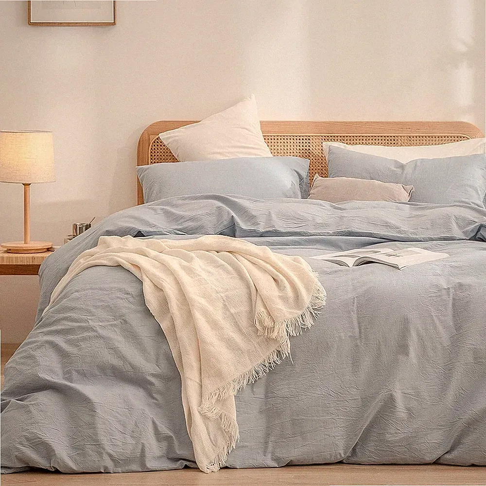 Duvet Cover Set Washed Cotton Linen Hand Feel Super Soft and Comfortable