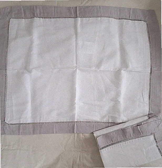 Everhome Linen Blend Reid Ladder Stitched Pillow Sham SET 2Pc White & Gray NWOT
