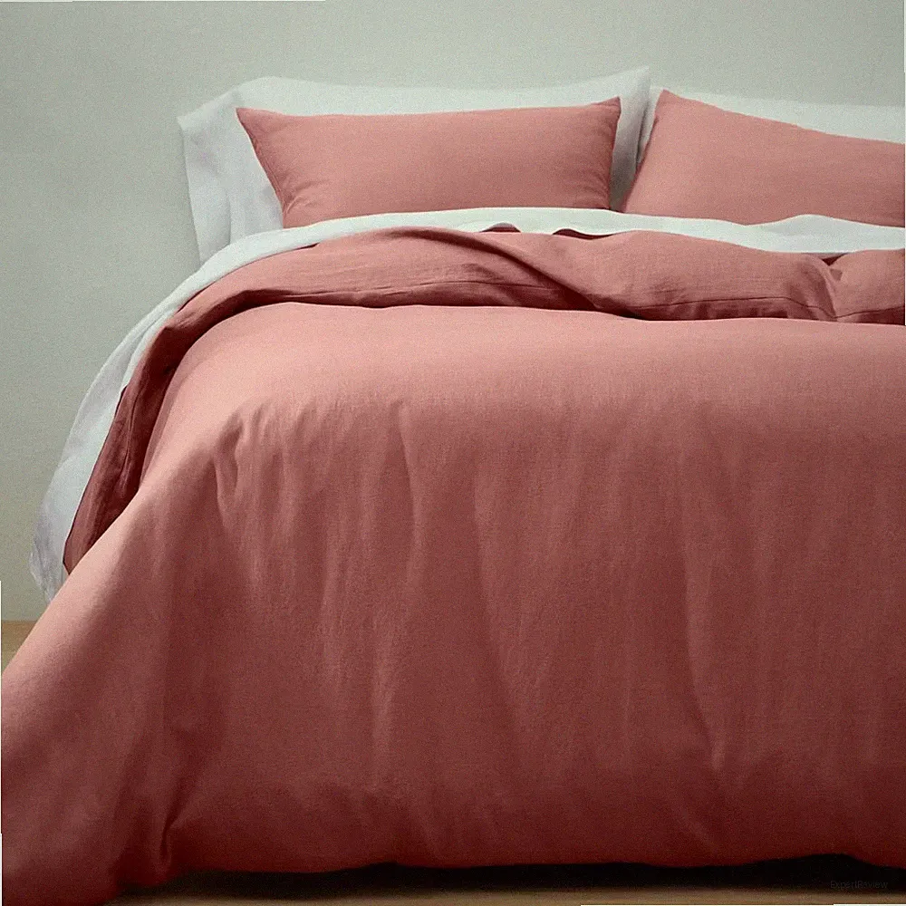 Full/Queen 100% Washed Linen Duvet & Sham Bedding Cover Set Rose Casaluna 3 Pcs
