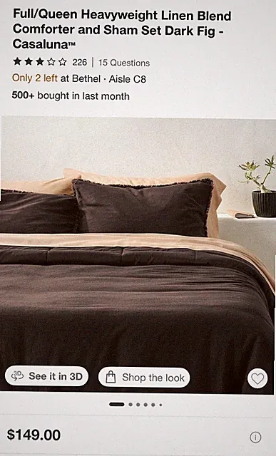Full/Queen Heavyweight Linen Blend Comforter and Sham Set Dark Fig- Casaluna NEW
