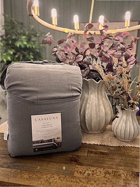 Full/Queen Heavyweight Linen Blend Comforter & Sham Set Dark Gray - Casaluna NEW