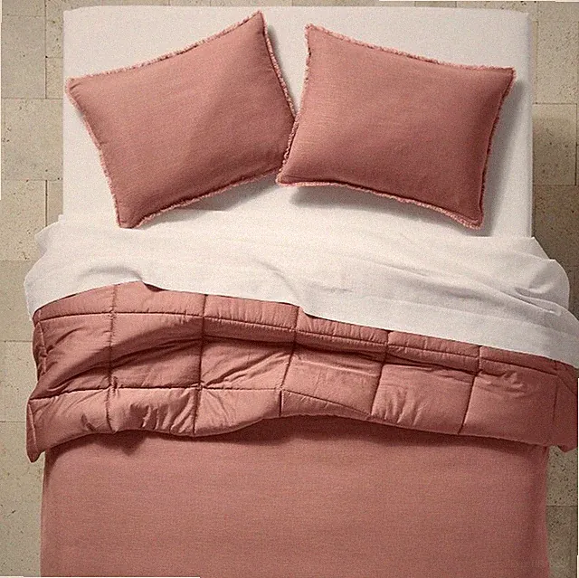 Full/Queen Heavyweight Linen Blend Comforter & Sham Set Rose - Casaluna