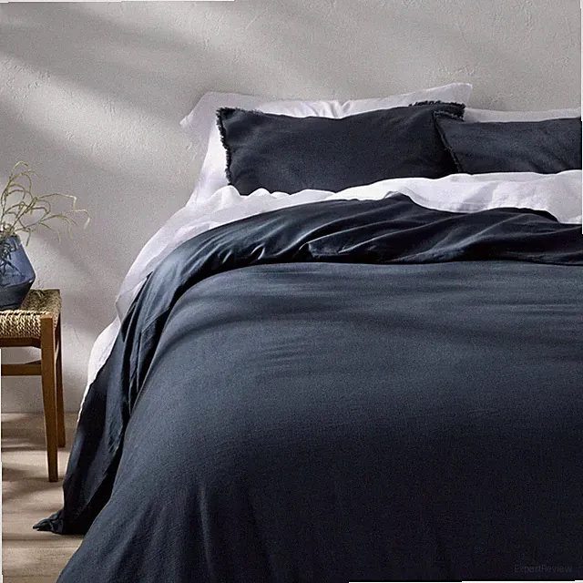 Full/Queen Heavyweight Linen Blend Duvet Cover and Sham Set Dark Mineral Blue