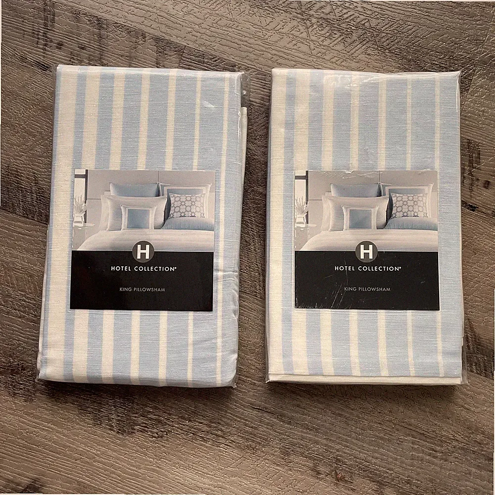 Hotel Collection Sea Stripe King Pillow Shams Set Of 2 Blue White Linen Blend