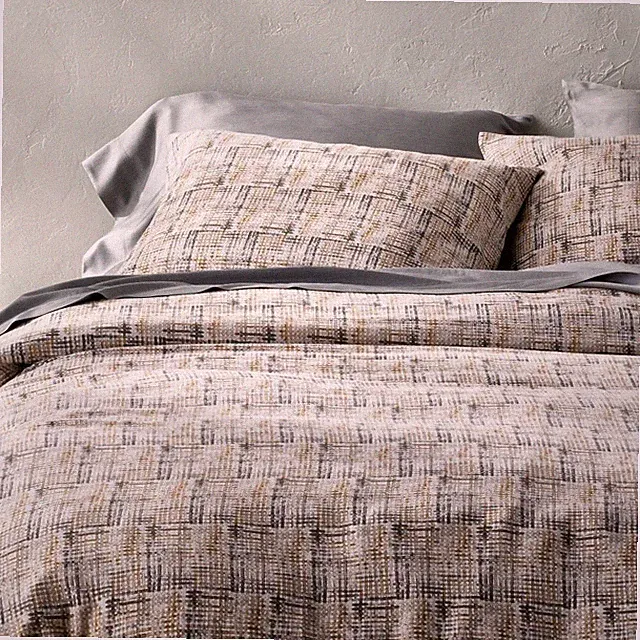 King Heavyweight Linen Blend Duvet Cover and Sham Set Grid Print