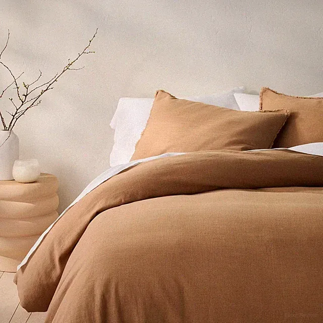 King Heavyweight Linen Blend Duvet Cover & Sham Set Warm Brown