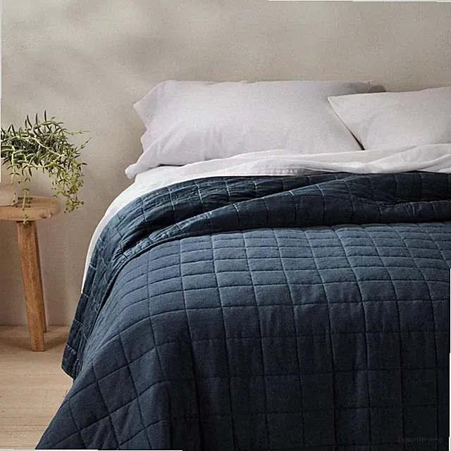 King Plus Heavyweight Linen Blend Quilt Dark Mineral Blue - Casaluna