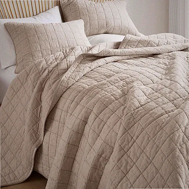 King Size Linen Quilt Set - Breathable Flax Bedding with 2 Pillow Shams