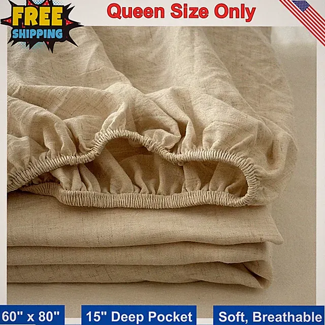 Linen Fitted Sheet 1 Pack Queen Size Only, 8-15'' Deep Pocket Mattress Cover