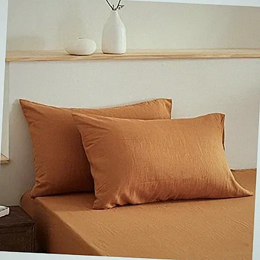 Linen Pillowcases 1 Pair Basic Style 55% Euro Linen 20" x 30" (Pack of 2) Rust