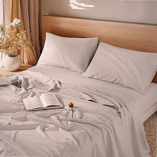 Linen Sheet Set - French Flax Cotton Linen Blend, Deep Pocket 16 Inch, 4 Pcs Bed