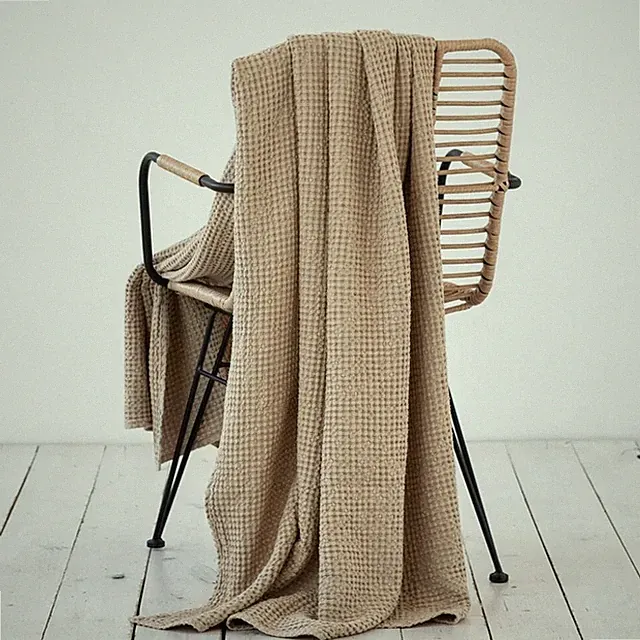 Magic Linen Beige Linen Cotton Blend Waffle Throw 53" X 81"