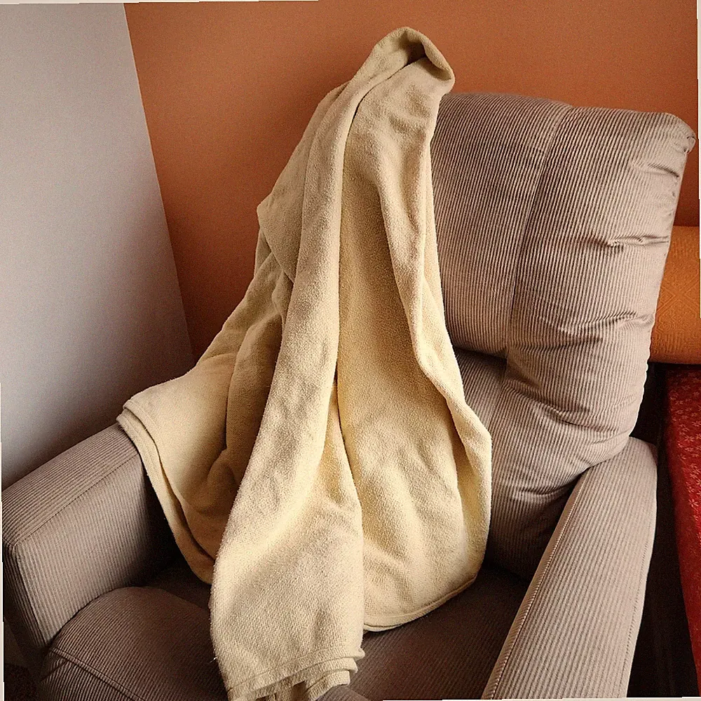 POTTERY BARN Blanket Yellow 85 x 85 Cotton Linen Blend Reversible Throw
