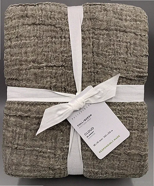 Pottery Barn Cloud Cotton Linen Blanket Loden Green Full Queen #B2006