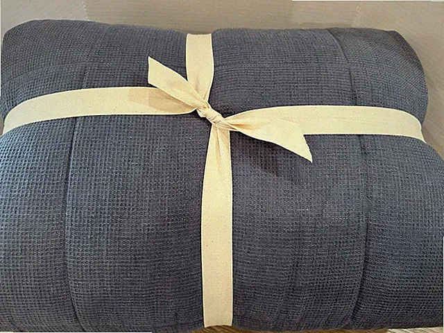 Pottery Barn European linen Flax Waffle Comforter King Cal King Steel Blue
