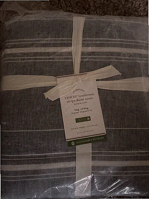 Pottery Barn HENDERSON TENCEL LINEN Blend STRIPE Blue king-C Duvet cover