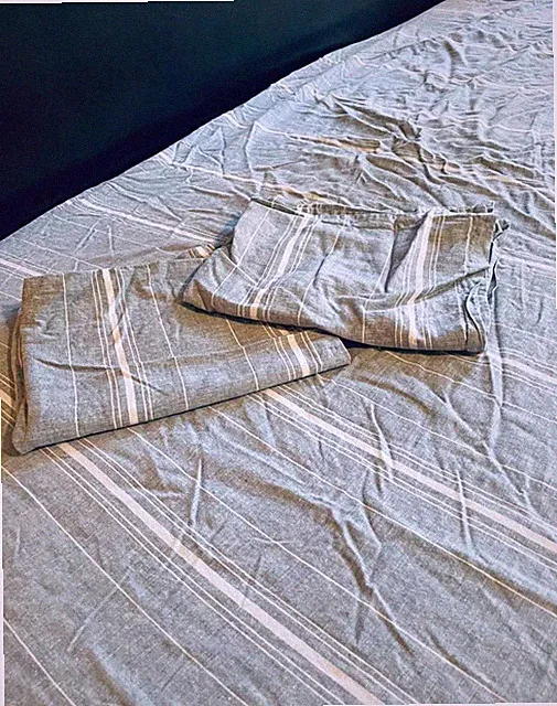 Pottery Barn HENDERSON TENCEL LYOC/LINEN Blend STRIPE Grey Queen Duvet Cover Set