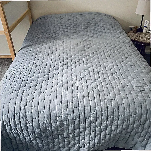 Pottery Barn Linen Cotton Queen Quilt 92x88" Sonoma Blue Pick Stitch Reversible