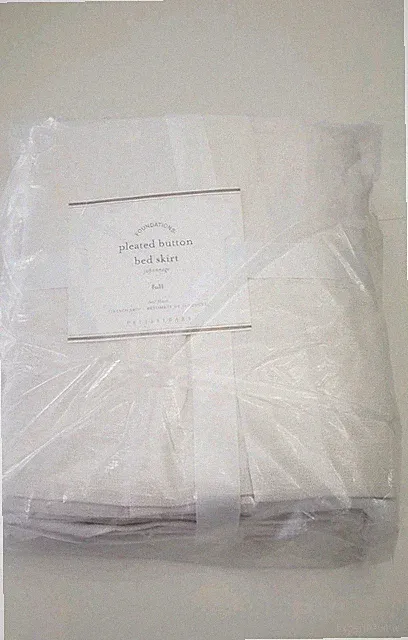 Pottery Barn Pleated Button Bed Skirt 18” Drop White~ivory Linen Blend New