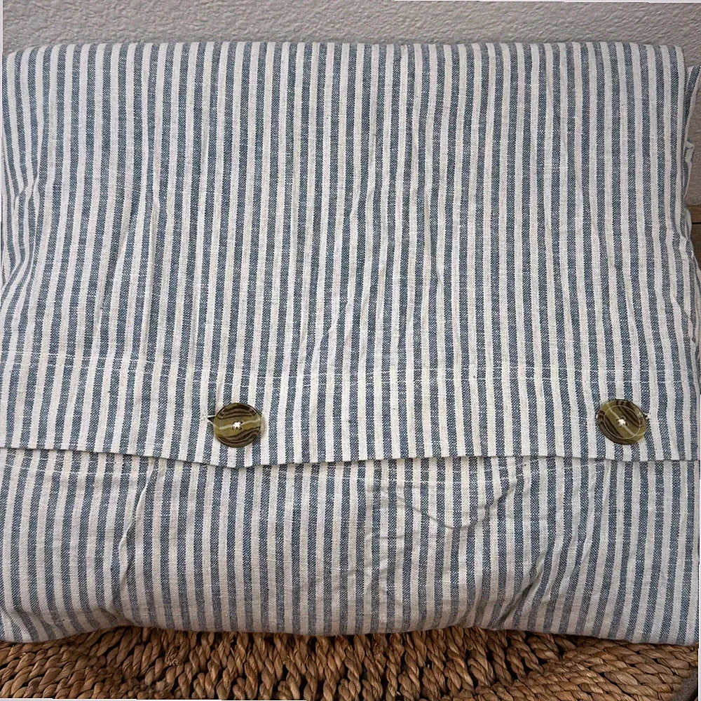 POTTERY BARN WHEATON STRIPED LINEN/COTTON DUVET COVER, FULL/QUEEN ~ CHAMBRAY