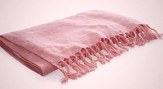 Ralph Lauren 100% Linen MEADOW LANE BRITT Pale Coral Pink Fringe Throw Blanket