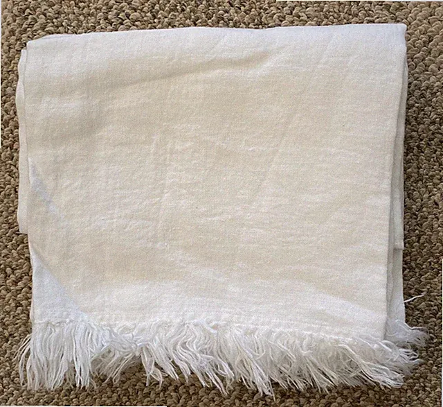 Restoration Hardware Linen Throw Blanket Fringed White 50" x 70" Sarita Washed