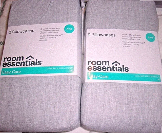 Set Of 4 Linen Look King Size Pillowcases Light Gray 20 x 40 Room Essentials